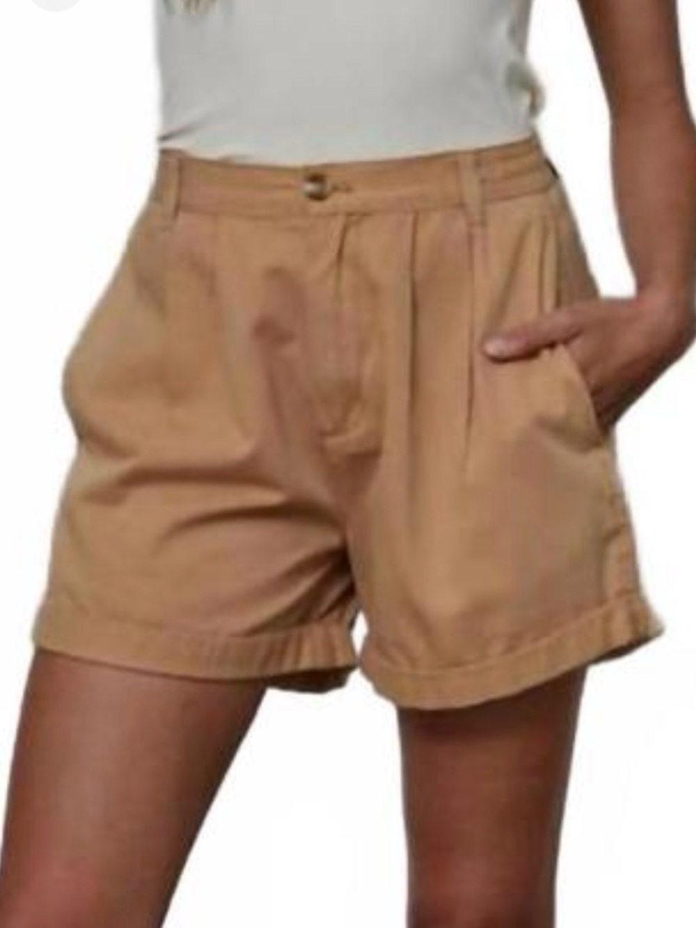 By Together Tan High-Waist Pleated Bermudas